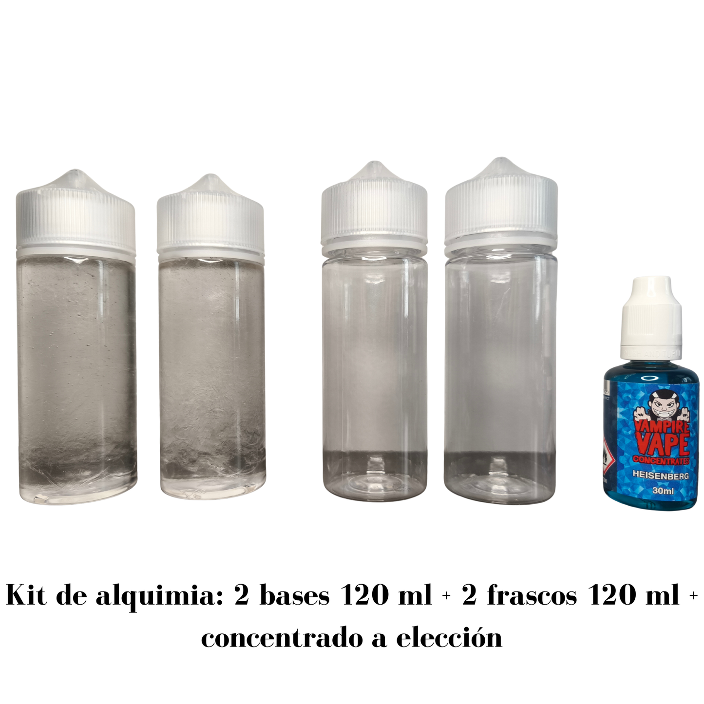 Kit Alquimia: Concentrado a Elección  de 30 ml+ 240 ml de Base + 2 Frascos de 120 ml C/U
